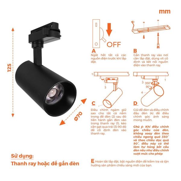 Đèn LED Tracklight Nanoco màu đen Eira Series 3 chế độ ánh sáng, công suất 10W/20W/30W