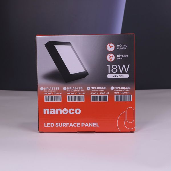 Đèn Panel LED ốp trần nổi vuông Nanoco 4 chế độ màu, viền trắng/đen