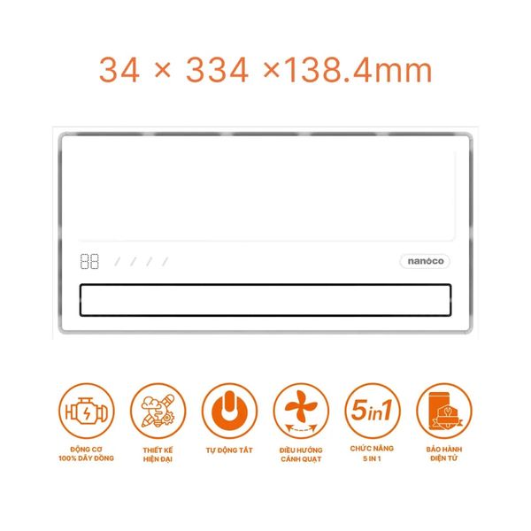 Máy hút sưởi 5in1 Nanoco Model NBD2561 có remote, lỗ khoét 305x605 mm