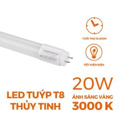 Bóng tuýp T8 LED thủy tinh 0.6m/1.2m Nanoco công suất 10W/ 20W/ 40W ánh sáng trắng/vàng model NT8Txxx