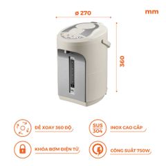 Bình thủy điện Nanoco model NETF320/ NETF400/ NETF500 dung tích 3.2L, 4L và 5L (Công suất 750W)