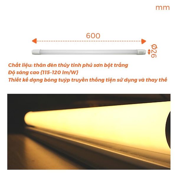 Bóng tuýp T8 LED thủy tinh 0.6m/1.2m Nanoco công suất 10W/ 20W/ 40W ánh sáng trắng/vàng model NT8Txxx