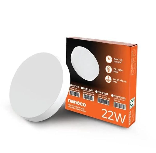Đèn Panel LED ốp trần nổi tròn Nanoco 4 chế độ màu, viền trắng/đen