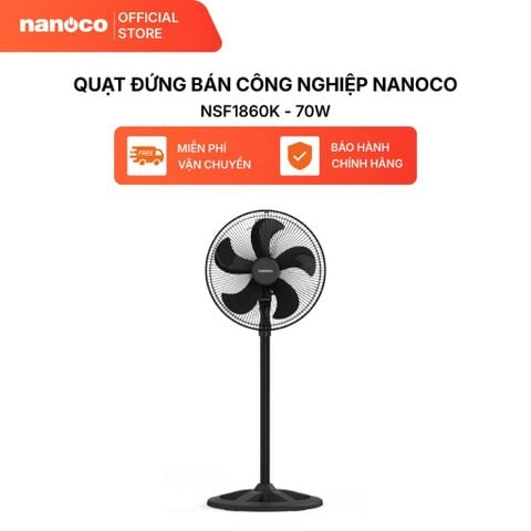 Quạt Đứng Bán Công Nghiệp Nanoco Bạc Đạn 50W 70W 5 Cánh Màu Đen NSF1860K/NSF1660K
