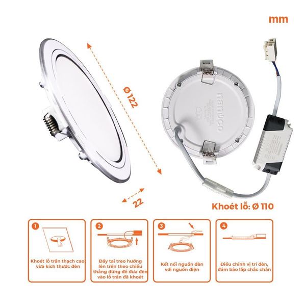 Đèn downlight LED Hera Nanoco φ135 12W viền vàng/ bạc (ánh sáng trắng/ trung tính/ vàng)