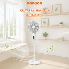 Quạt sạc cảm ứng có remote 9inch màu hồng Nanoco model NRF9025 màu hồng/trắng, pin Lithium 10.000mAh