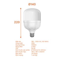 Bóng đèn Bulb trụ E27 - Lite Series Nanoco 20W/ 30W/ 40W/ 50W - ánh sáng vàng/trắng