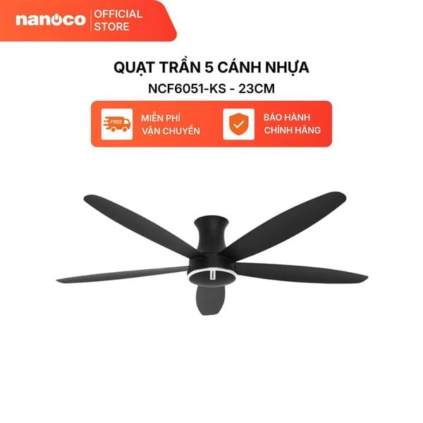 Quạt Trần Nanoco BLDC 5 Cánh 150cm Có Remote, Đảo Chiều, 9 Cấp Gió, Tiết Kiệm Điện NCF6051