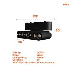 Đèn chiếu điểm gập nam châm màu đen Nanoco công suất 6W/12W, ánh sáng 3000K/4000K