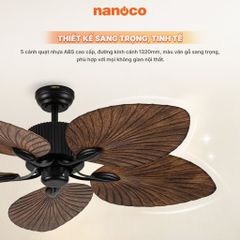 Quạt trần trang trí vân gỗ 5 cánh động cơ DC có remote Nanoco model NCFD5251 công suất 35W