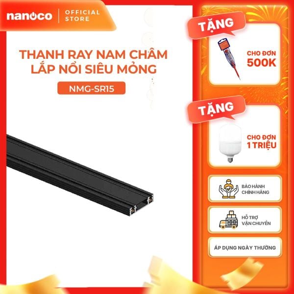 Thanh ray nam châm lắp nổi siêu mỏng đen Nanoco dài 1m và 1m5 model NMG-SR1x
