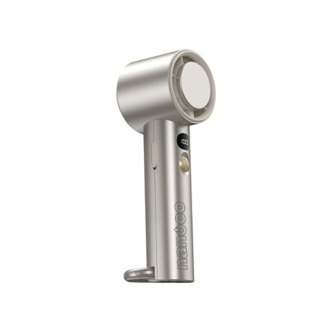 Quạt sạc cầm tay màu vàng đồng có sò lạnh động cơ DC Nanoco model NHF4858G pin lithium 4800mAh công suất 7.3W