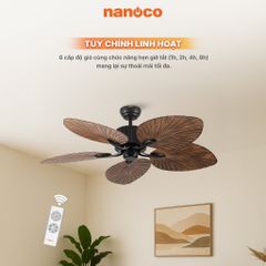 Quạt trần trang trí vân gỗ 5 cánh động cơ DC có remote Nanoco model NCFD5251 công suất 35W