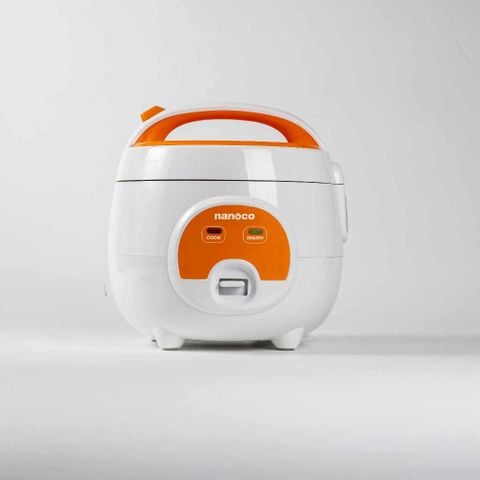 Nồi cơm điện 0.8L Nanoco model NRC0801W màu trắng-cam, nút cơ công suất 250W