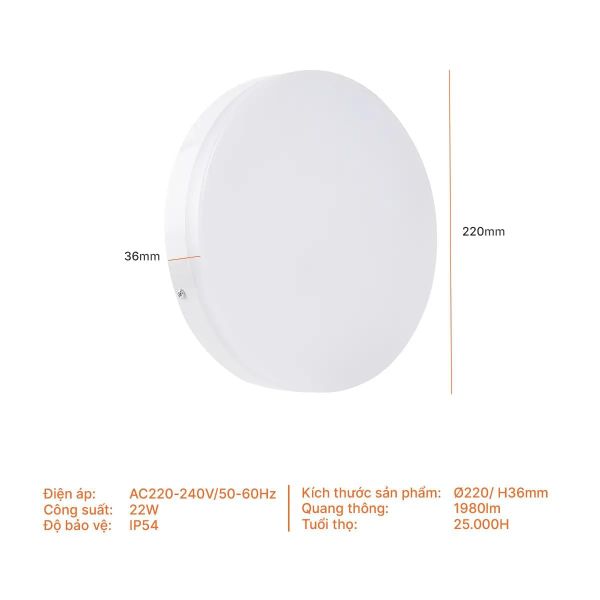 Đèn LED Panel Ốp Trần Nổi Tròn 22W Nancy Series Nanoco