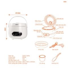 Nồi cơm điện 1.2L Nanoco model NRC1206W màu trắng, nút cơ, công suất 500W