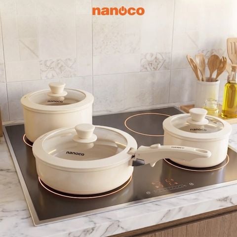 Bộ nồi chảo chống dính Nanoco model NCWR650 - Nồi D18/D20 - Chảo D24 - Độ dày 4mm - Đáy cảm ứng từ