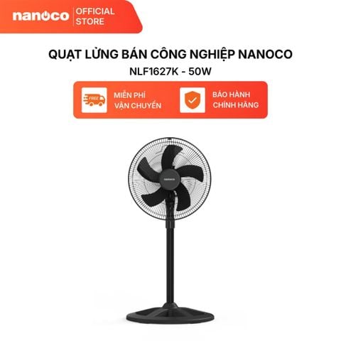 Quạt Lửng Bán Công Nghiệp Nanoco 50W Bạc Đạn 5 Cánh Màu Đen NLF1627K