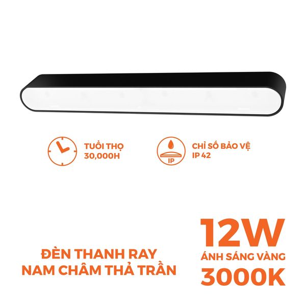 Đèn pha nam châm màu đen Nanoco công suất 6W/12W, ánh sáng 3000K/4000K