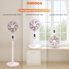 Quạt sạc cảm ứng có remote 9inch màu hồng Nanoco model NRF9025 màu hồng/trắng, pin Lithium 10.000mAh