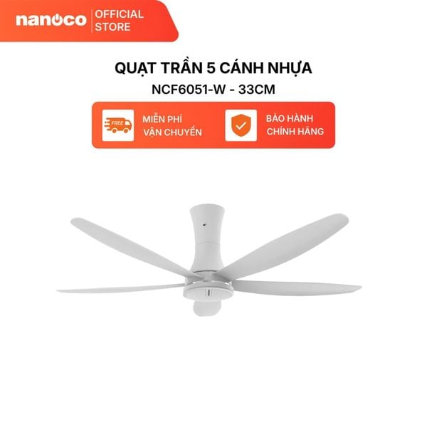 Quạt Trần Nanoco BLDC 5 Cánh 150cm Có Remote, Đảo Chiều, 9 Cấp Gió, Tiết Kiệm Điện NCF6051