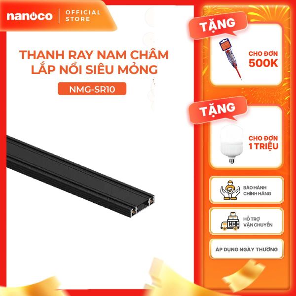 Thanh ray nam châm lắp nổi siêu mỏng đen Nanoco dài 1m và 1m5 model NMG-SR1x