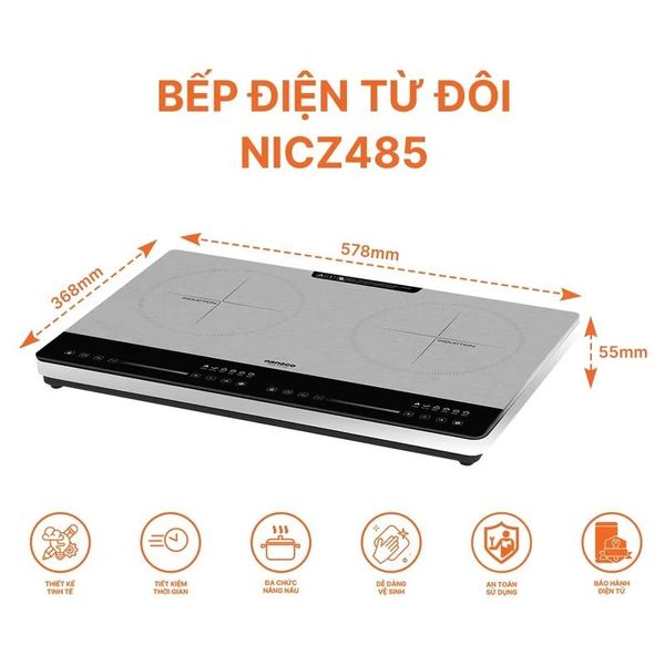 Bếp điện từ đôi Nanoco Model NICZ485 Công suất 1800W