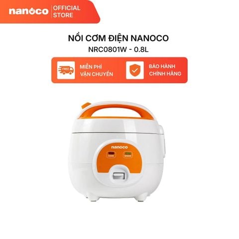 Nồi cơm điện 0.8L Nanoco model NRC0801W màu trắng-cam, công suất 250W
