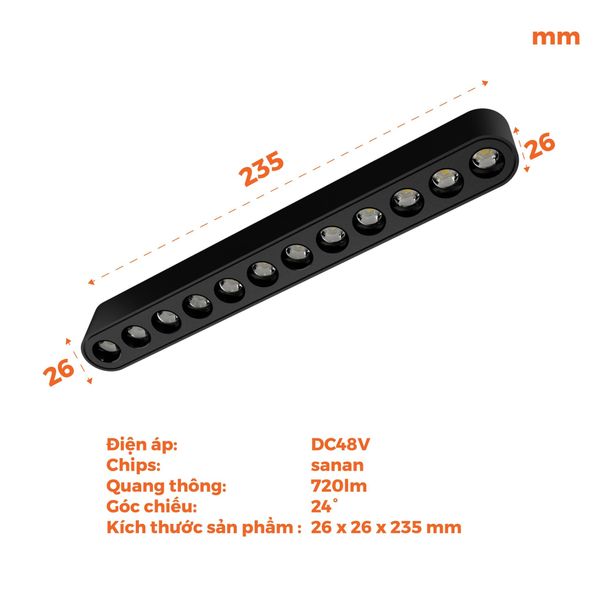 Đèn chiếu điểm nam châm màu đen Nanoco công suất 6W/12W, ánh sáng 3000K/4000K