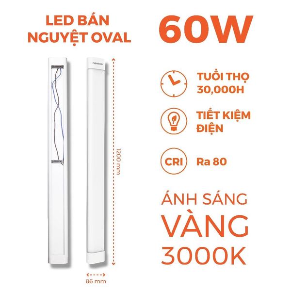 Đèn LED bán nguyệt Oval 0.6m/1.2m 20W/40W/ 60W Nanoco 3 chế độ màu