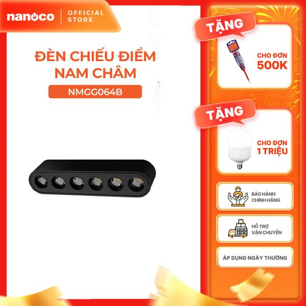 Đèn chiếu điểm nam châm màu đen Nanoco công suất 6W/12W, ánh sáng 3000K/4000K