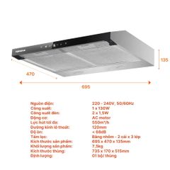Hút mùi classic Nanoco, 70 cm, hút mùi NRH703M
