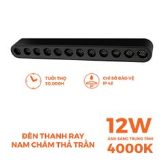 Đèn chiếu điểm lưới nam châm màu đen Nanoco công suất 6W/12W, ánh sáng 3000K/4000K