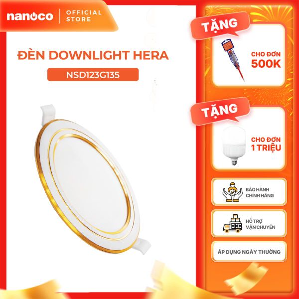 Đèn downlight LED Hera Nanoco φ135 12W viền vàng/ bạc (ánh sáng trắng/ trung tính/ vàng)