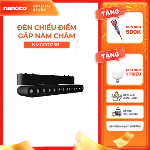 Đèn chiếu điểm gập nam châm màu đen Nanoco công suất 6W/12W, ánh sáng 3000K/4000K