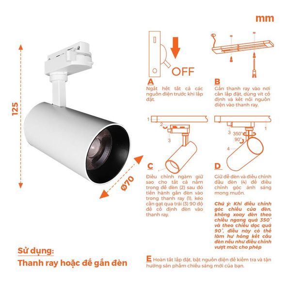Đèn LED Tracklight Nanoco màu trắng Eira Series 3 chế độ ánh sáng, công suất 10W/20W/30W
