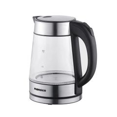 Bình đun siêu tốc thủy tinh Nanoco 1.7L – Đèn LED xanh, chống sôi khô, công suất 2200W