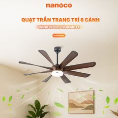 Quạt trần trang trí vân gỗ 8 cánh động cơ DC có remote Nanoco model NCFD6089L công suất 65W