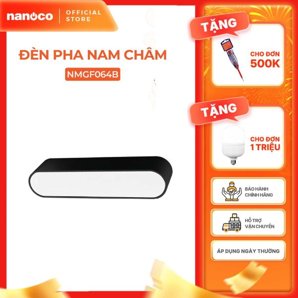 Đèn pha nam châm màu đen Nanoco công suất 6W/12W, ánh sáng 3000K/4000K