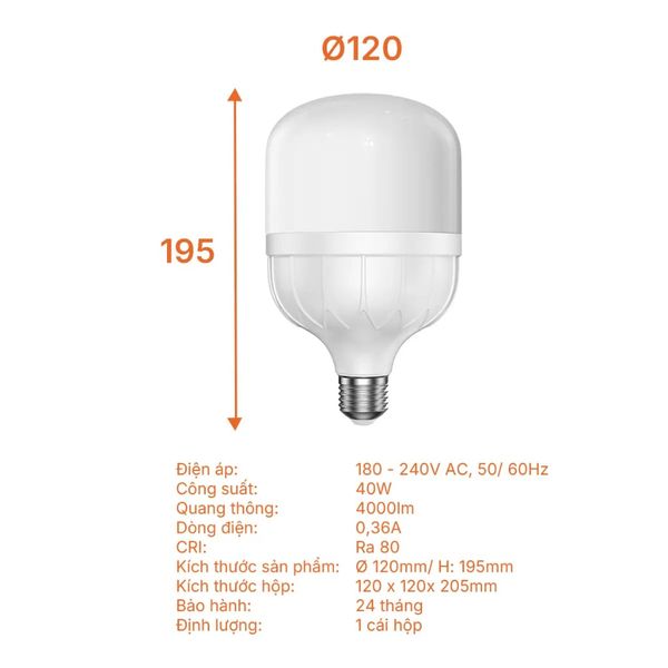 Bóng đèn Bulb trụ E27 - Lite Series Nanoco 20W/ 30W/ 40W/ 50W - ánh sáng vàng/trắng