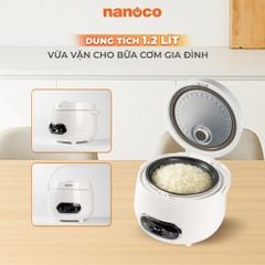 Nồi cơm điện 1.2L Nanoco model NRC1206W màu trắng, nút cơ, công suất 500W
