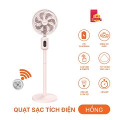 Quạt sạc cảm ứng có remote 9inch màu hồng Nanoco model NRF9025 màu hồng/trắng, pin Lithium 10.000mAh