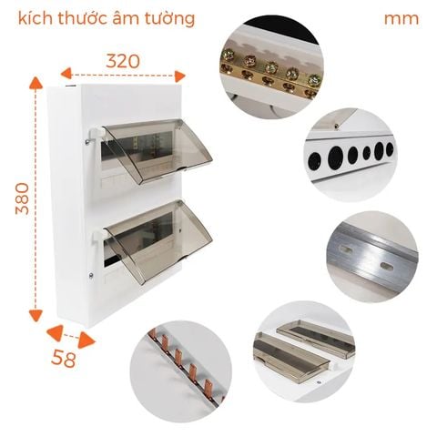Tủ điện âm tường Nanoco Model NDP120/NDP126 (mặt-đế kim loại)