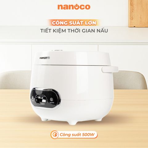 Nồi cơm điện 1.2L Nanoco model NRC1206W màu trắng, nút cơ, công suất 500W
