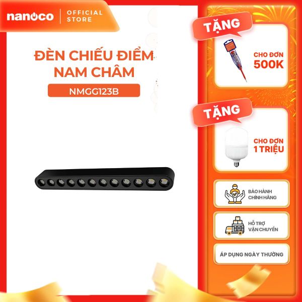 Đèn chiếu điểm nam châm màu đen Nanoco công suất 6W/12W, ánh sáng 3000K/4000K