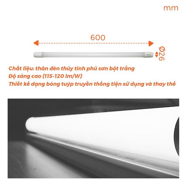 Bóng tuýp T8 LED thủy tinh 0.6m/1.2m Nanoco công suất 10W/ 20W/ 40W ánh sáng trắng/vàng model NT8Txxx