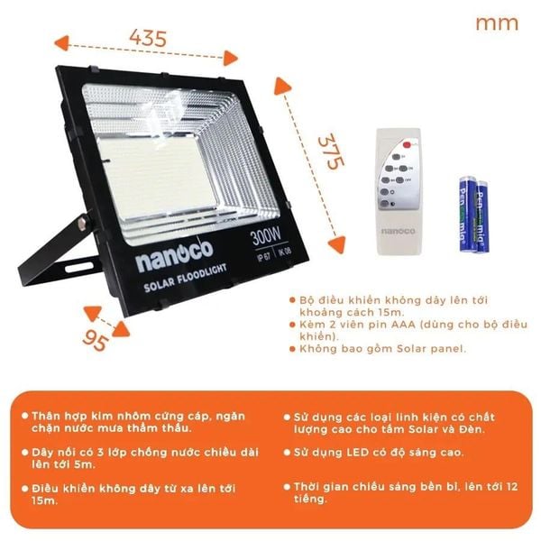 Đèn Pha LED Solar Nanoco Tiết Kiệm Năng Lượng