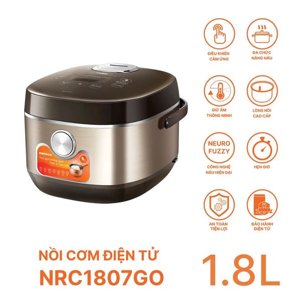 Nồi cơm điện tử Nanoco 1.8L, Model NRC1807GO, màu vàng đồng