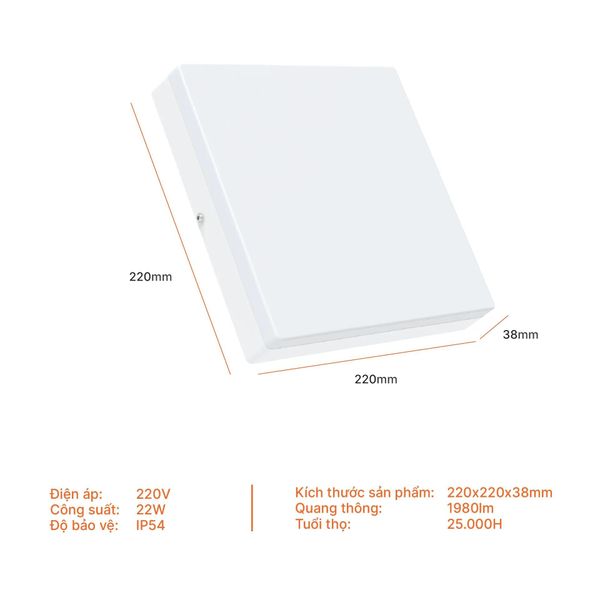 Đèn LED Nanoco Panel Ốp Trần Nổi Vuông 22W Nancy Series Nanoco
