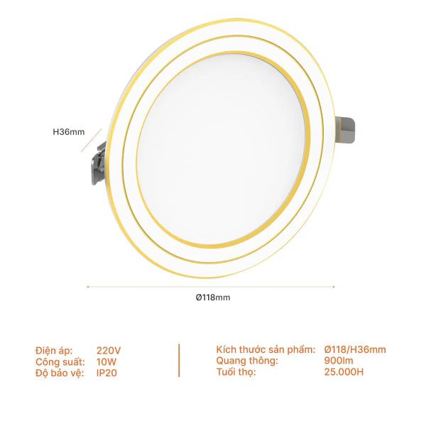 Đèn LED âm trần Nanoco ECO Metal Series 10W Ø90 | Viền Trắng/Vàng/Bạc | Ánh sáng 3000K/4000K/6500K/Đổi màu